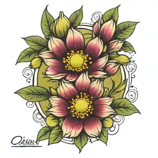 Olive three, time, cosmos flower tattoo design idea