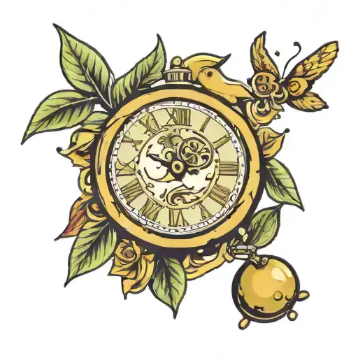 Olive three, clock melting tattoo design idea