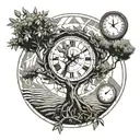 Olive tree, clock, space tattoo design idea