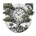 Olive tree, clock, space tattoo design idea