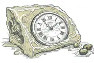 Olive three, clock melting tattoo design idea
