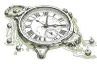 Olive three, clock melting tattoo design idea