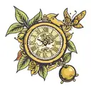 Olive three, clock melting tattoo design idea