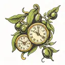 Olive three, clock melting tattoo design idea