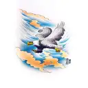 A majestic eagle soaring through a stormy sky tattoo design idea