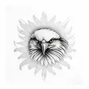 A majestic eagle soaring through a stormy sky tattoo design idea