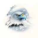 A majestic eagle soaring through a stormy sky tattoo design idea