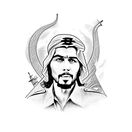 arabic style with che guevara in is and well as soviate insignia tattoo design idea