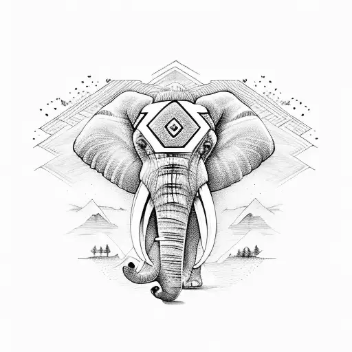 elephant with opal mountains tattoo design idea