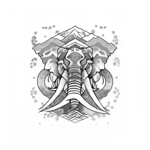 3 peak mountain with opal elephant tattoo design idea