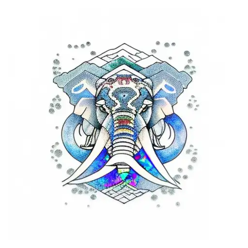 3 peak mountain with opal elephant tattoo design idea