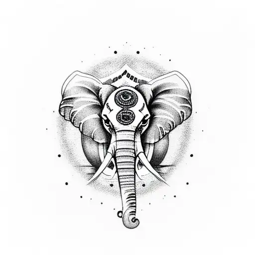 elephant with opal mountains tattoo design idea