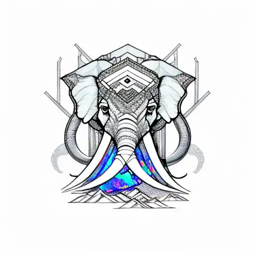 3 peak mountain with opal elephant tattoo design idea