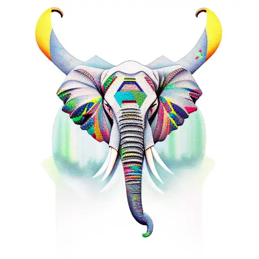 3 peak mountain with opal elephant tattoo design idea