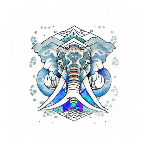 3 peak mountain with opal elephant tattoo design idea