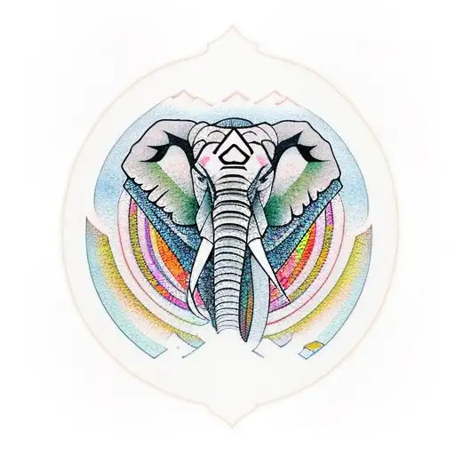 3 peak mountain with opal elephant tattoo design idea