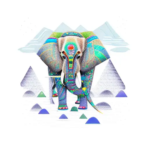 one eye elephant with opal mountain peaks tattoo design idea