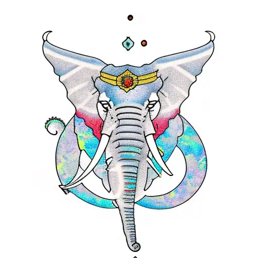 3 peak mountain with opal elephant tattoo design idea