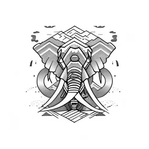 3 peak mountain with opal elephant tattoo design idea
