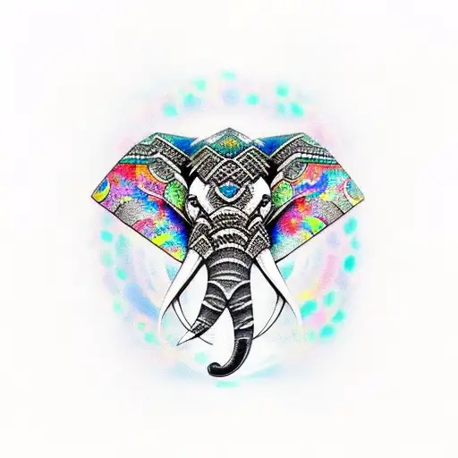 elephant with opal mountains tattoo design idea