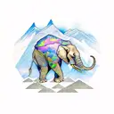 3 peak mountain with opal elephant tattoo design idea