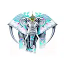 elephant with opal mountains tattoo design idea