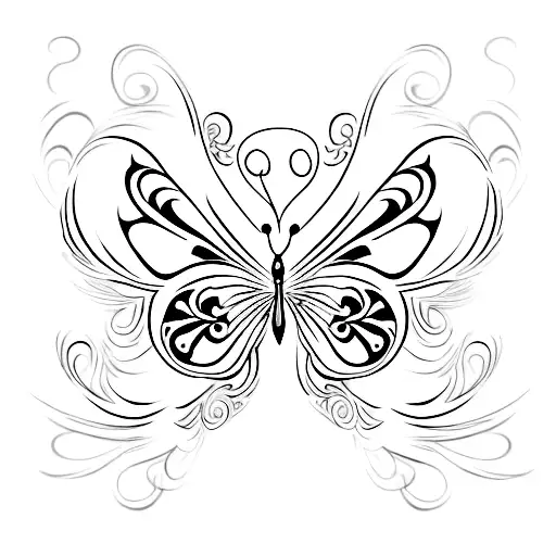 A traditional tattoo of a butterfly with smoke patterns incorporated into its wings by tattoo design idea
