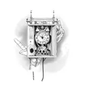 blind death blindfolded and a time clock in his hand tattoo design idea