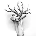 hand holding branch tattoo design idea