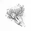 hand holding branch tattoo design idea