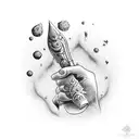 hand holding wand tattoo design idea
