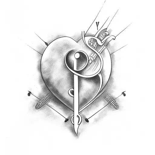 treble and bass clef  heart with drumsticks  tattoo design idea