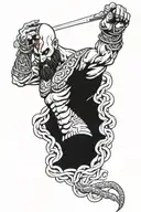character Kratos with decapitated medusa head in his hands tattoo design idea