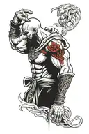character Kratos with decapitated medusa head in his hands tattoo design idea