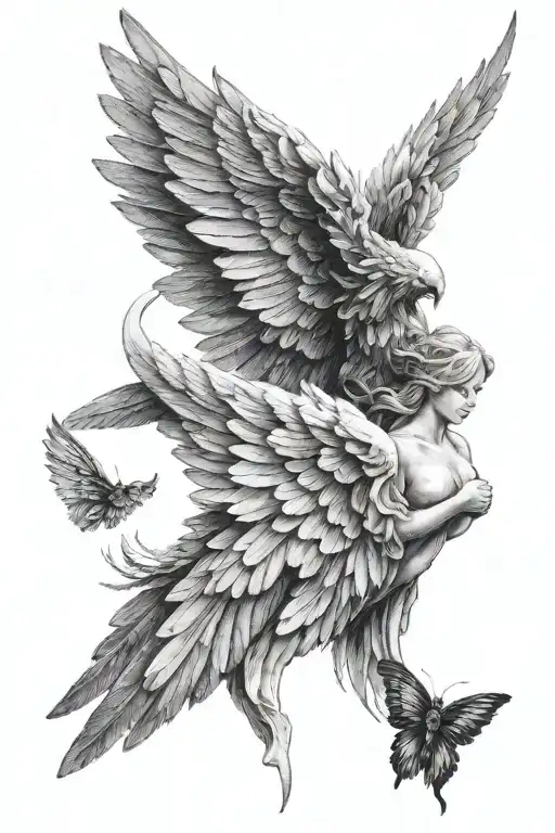 white angel wing and black angel wing tattoo design idea
