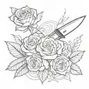 small knife and rose intertwined tattoo design idea