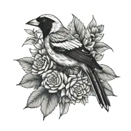 hooded siskin and succulent plants growing tattoo design idea