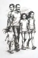father with 3 daughters walking hand tattoo design idea