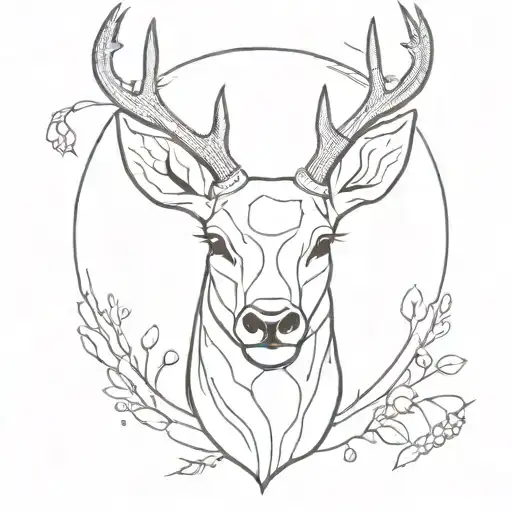 A simple line art tattoo of a deer head with a crown, symbolizing power and majesty in a minimalist style tattoo design idea
