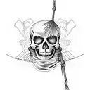 A skeleton lying in a hammock between two palm trees, with waves crashing in the background tattoo design idea