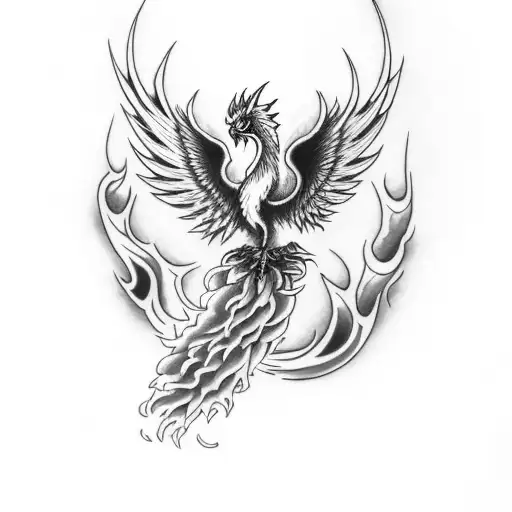 phoenix rising from flames left arm sleeve tattoo design idea