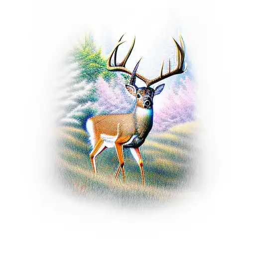 whitetail deer on edge of woods  tattoo design idea