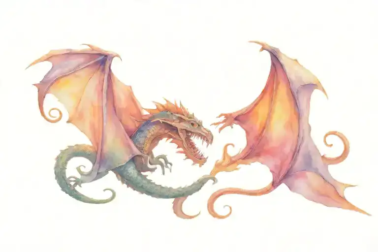 Kraken facing a dragon breathing fire tattoo design idea