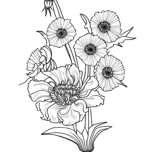 morning glories gladiolus Chrysanthemum Aster peony tattoo design idea