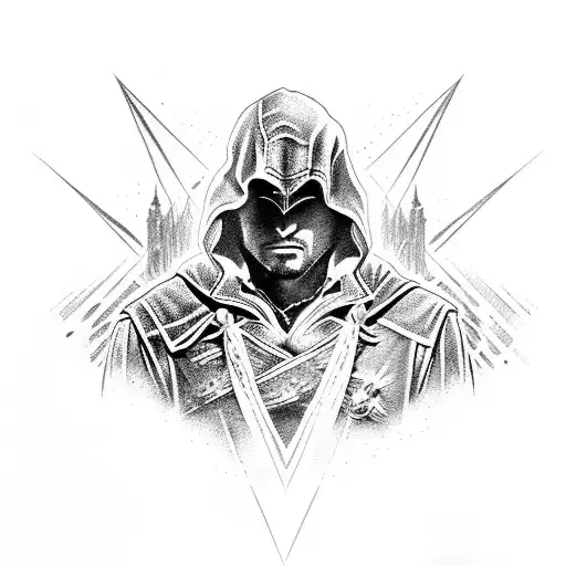 Ezio Auditore in shadows stealth tattoo design idea