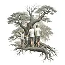 dad with 3 children holding hands reaching deep roots tattoo design idea