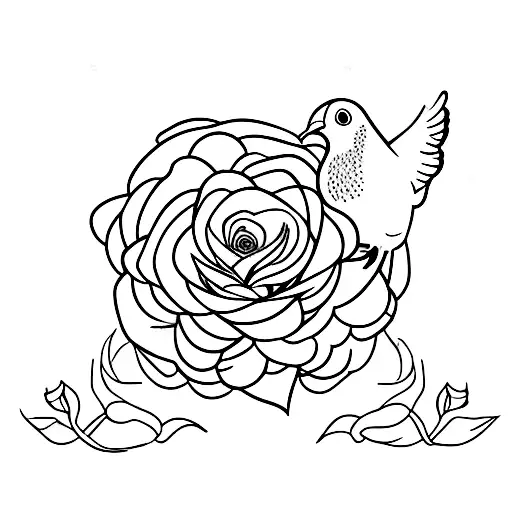 Nest of dead roses while a white dove flys away with a white rose in its beak tattoo design idea