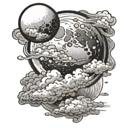 waning gibbous moon and clouds  tattoo design idea