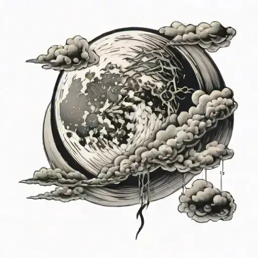 waning gibbous moon with clouds and lightning tattoo design idea