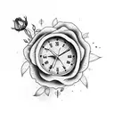 clock and rose tattoo design idea